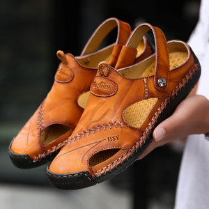 Men's Casual Closed Toe Leather Adjustable Handmade Sandals Water
